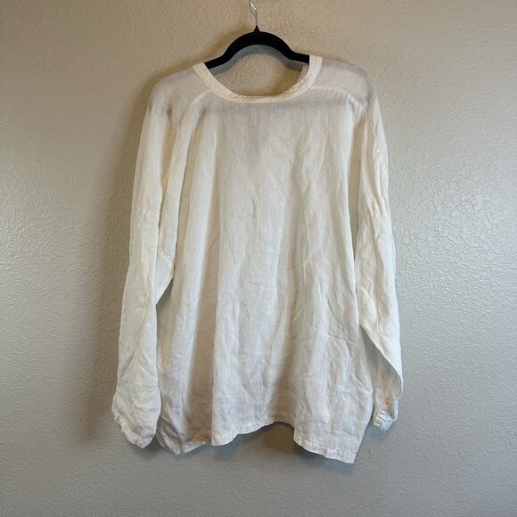 Eskander Shirt Onesize White Linen V Neck Blouse Top Lagenlook Boho Coastal - Picture 2 of 8